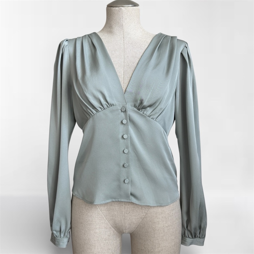 Frame Denim Empire Pleat Silk Top Green